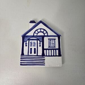 Blue & White Ceramic House Trivet Hot Plate Cottage Kitchen Decor CKRO China